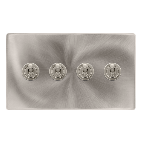 10AX 4 GANG 2 WAY TOGGLE SWITCH - BRUSHED STEEL