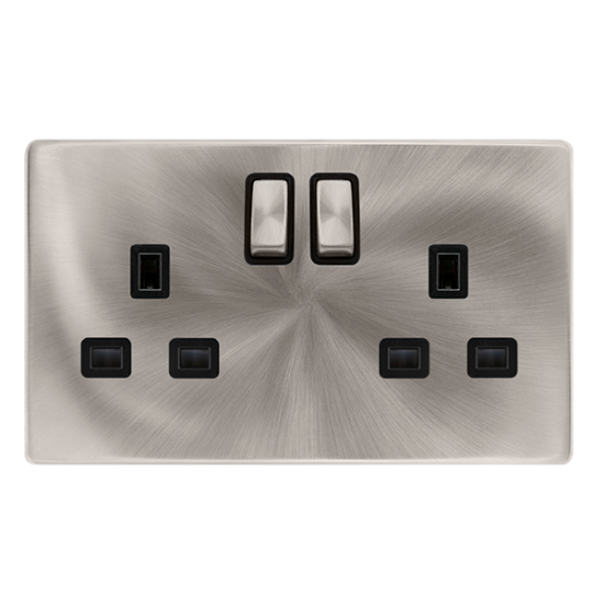 13A INGOT 2 GANG DP SWITCHED SOCKET - BRUSHED STEE