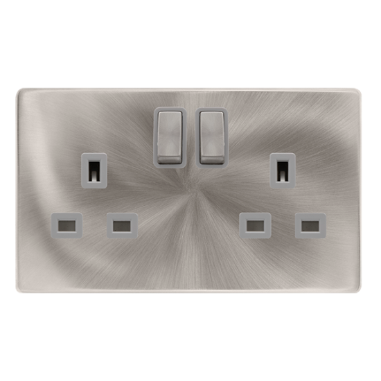 13A INGOT 2 GANG DP SWITCHED SOCKET - BRUSHED STEE
