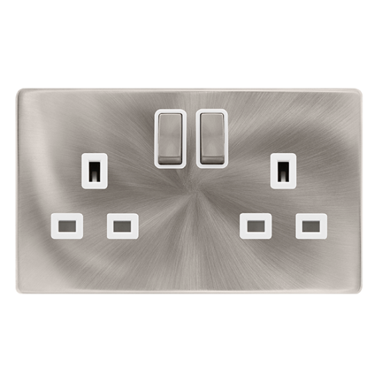 13A INGOT 2 GANG DP SWITCHED SOCKET - BRUSHED STEE