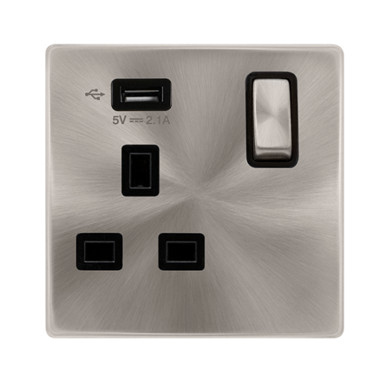 13A INGOT 1 GANG SWITCHED SOCKET WITH 2.1A USB OUT