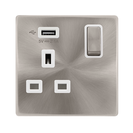 13A INGOT 1 GANG SWITCHED SOCKET WITH 2.1A USB OUT