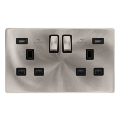 13A INGOT 2 GANG SWITCHED SOCKET WITH 2.1A USB OUT