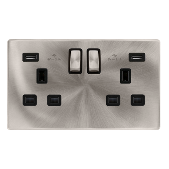 13A INGOT 2 GANG SWITCHED SOCKET WITH 2.1A USB OUT