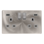 13A INGOT 2 GANG SWITCHED SOCKET WITH 2.1A USB OUT