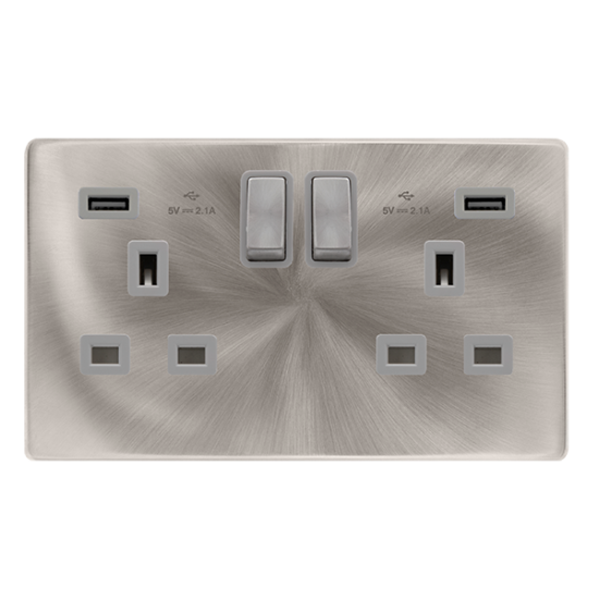13A INGOT 2 GANG SWITCHED SOCKET WITH 2.1A USB OUT