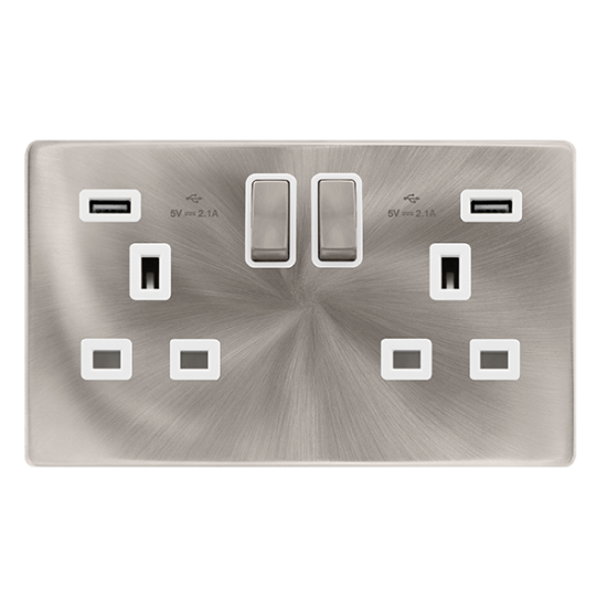 13A INGOT 2 GANG SWITCHED SOCKET WITH 2.1A USB OUT