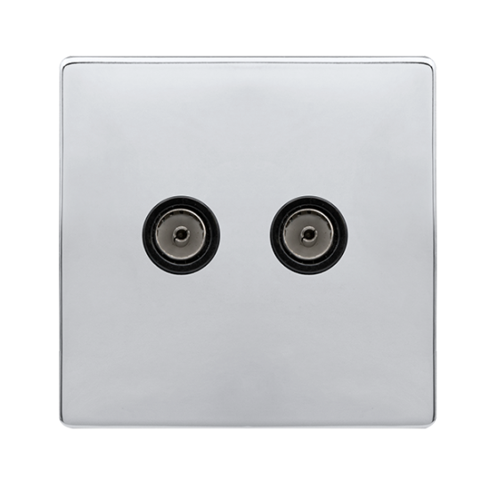 TWIN NON-ISOLATED COAXIAL OUTLET - POLISHED CHROME