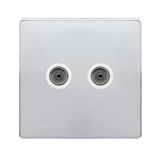 TWIN NON-ISOLATED COAXIAL OUTLET - POLISHED CHROME