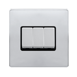 10AX INGOT 3 GANG 2 WAY SWITCH - POLISHED CHROME C