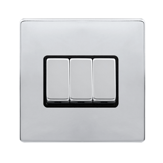10AX INGOT 3 GANG 2 WAY SWITCH - POLISHED CHROME C