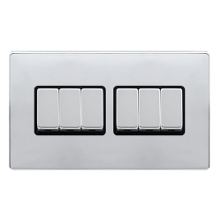 10AX INGOT 6 GANG 2 WAY SWITCH - POLISHED CHROME C