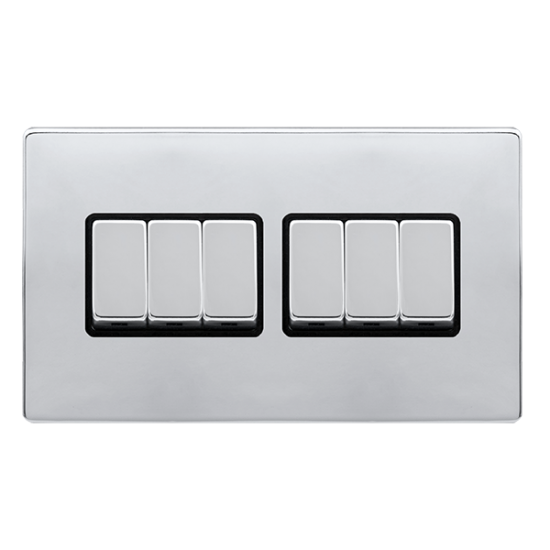 10AX INGOT 6 GANG 2 WAY SWITCH - POLISHED CHROME C