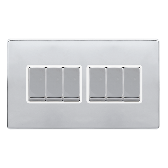 10AX INGOT 6 GANG 2 WAY SWITCH - POLISHED CHROME C