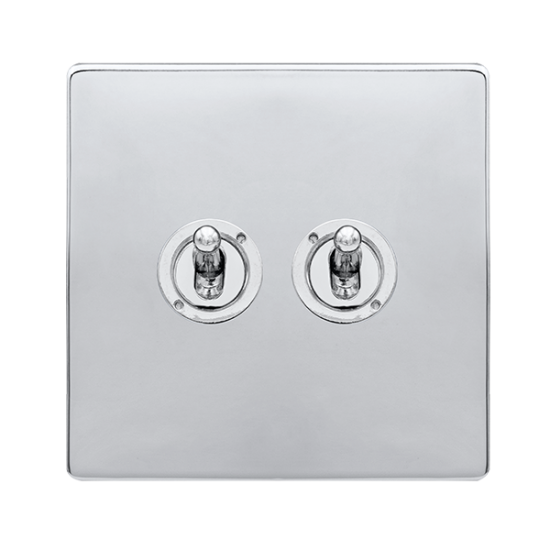 10AX 2 GANG 2 WAY TOGGLE SWITCH - POLISHED CHROME