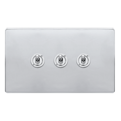 10AX 3 GANG 2 WAY TOGGLE SWITCH - POLISHED CHROME