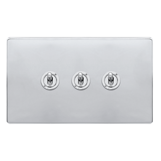 10AX 3 GANG 2 WAY TOGGLE SWITCH - POLISHED CHROME