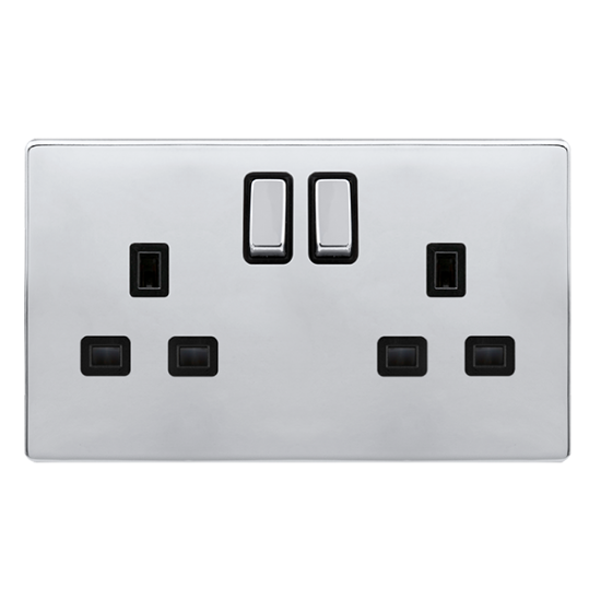 13A INGOT 2 GANG DP SWITCHED SOCKET - POLISHED CHR