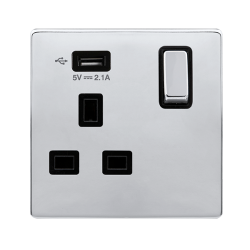 13A INGOT 1 GANG SWITCHED SOCKET WITH 2.1A USB OUT