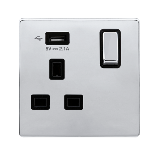 13A INGOT 1 GANG SWITCHED SOCKET WITH 2.1A USB OUT