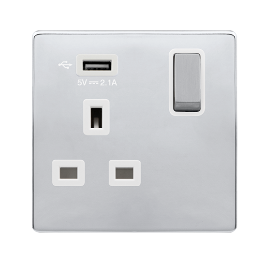 13A INGOT 1 GANG SWITCHED SOCKET WITH 2.1A USB OUT