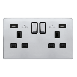 13A INGOT 2 GANG SWITCHED SOCKET WITH 2.1A USB OUT