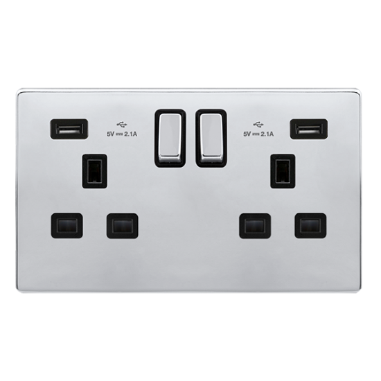 13A INGOT 2 GANG SWITCHED SOCKET WITH 2.1A USB OUT