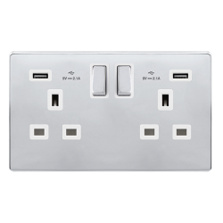 13A INGOT 2 GANG SWITCHED SOCKET WITH 2.1A USB OUT