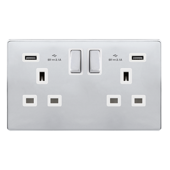 13A INGOT 2 GANG SWITCHED SOCKET WITH 2.1A USB OUT
