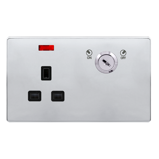 13A 1 GANG DOUBLE POLE KEY LOCKABLE SOCKET WITH NE