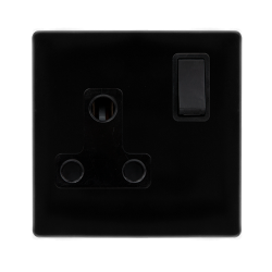 15A ROUND PIN SWITCHED SOCKET - METAL BLACK COVER