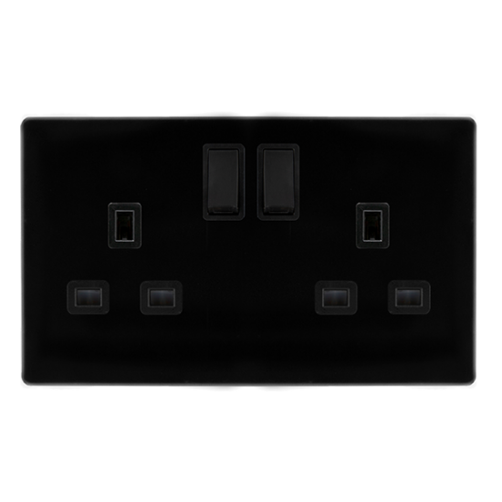 13A INGOT 2 GANG DP SWITCHED SOCKET - METAL BLACK