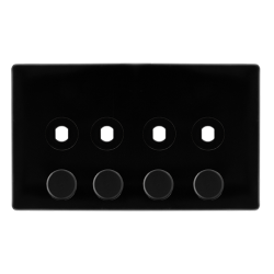 4 GANG UNFURNISHED DIMMER PLATE & KNOBS - METAL BL
