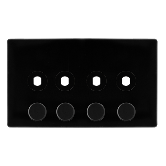 4 GANG UNFURNISHED DIMMER PLATE & KNOBS - METAL BL