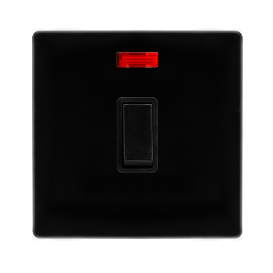 20A DOUBLE POLE SWITCH WITH NEON - METAL BLACK COV
