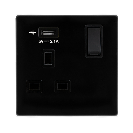 13A INGOT 1 GANG SWITCHED SOCKET WITH 2.1A USB OUT