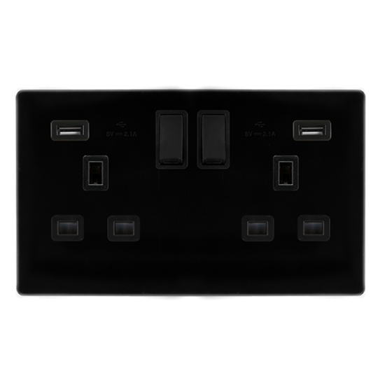 13A INGOT 2 GANG SWITCHED SOCKET WITH 2.1A USB OUT