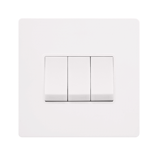 10AX INGOT 3 GANG 2 WAY SWITCH - METAL WHITE COVER