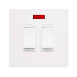 20A SINK / BATH SWITCH WITH NEON - METAL WHITE COV