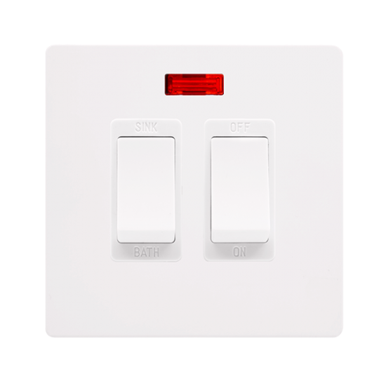 20A SINK / BATH SWITCH WITH NEON - METAL WHITE COV