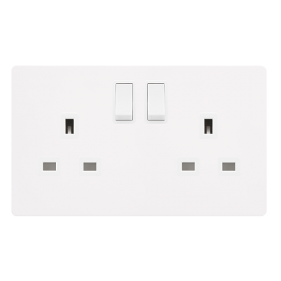 13A INGOT 2 GANG DP SWITCHED SOCKET - METAL WHITE