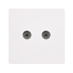 TWIN NON-ISOLATED COAXIAL OUTLET - METAL WHITE COV