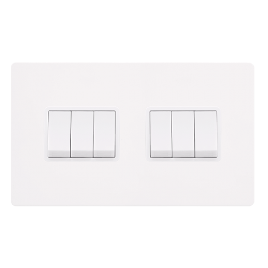 10AX INGOT 6 GANG 2 WAY SWITCH - METAL WHITE COVER