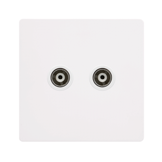 TWIN ISOLATED COAXIAL OUTLET - METAL WHITE COVER P