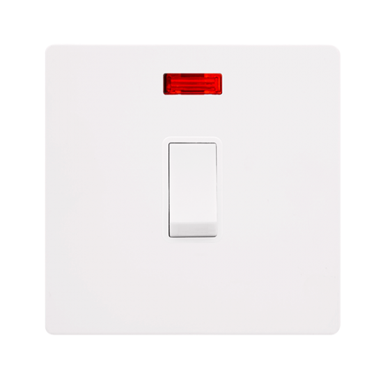 20A DOUBLE POLE SWITCH WITH NEON - METAL WHITE COV
