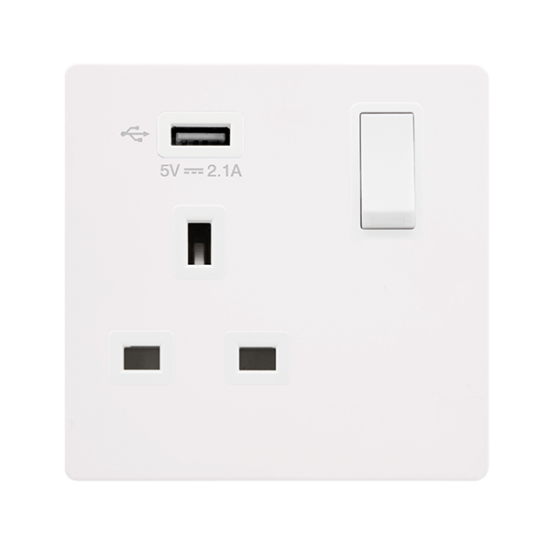 13A INGOT 1 GANG SWITCHED SOCKET WITH 2.1A USB OUT
