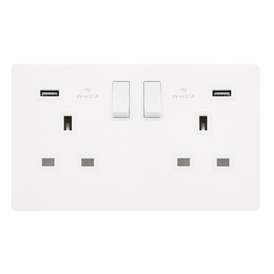 13A INGOT 2 GANG SWITCHED SOCKET WITH 2.1A USB OUT