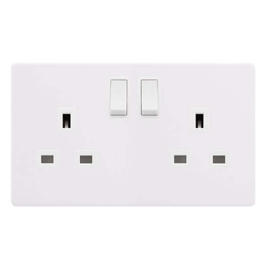 13A INGOT 2 GANG DP SWITCHED SOCKET - POLAR WHITE