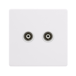 TWIN ISOLATED COAXIAL OUTLET - POLAR WHITE COVER P