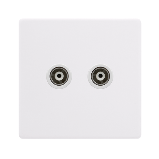 TWIN ISOLATED COAXIAL OUTLET - POLAR WHITE COVER P